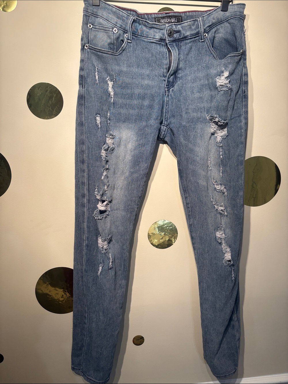 American Breed Men's Light Blue Distressed Slim Jeans